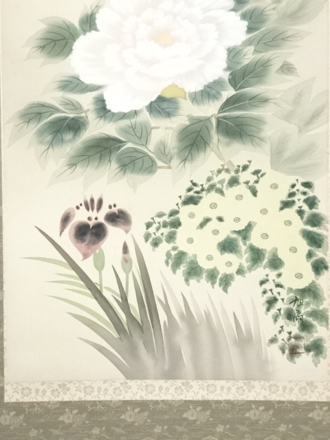 道具 ] - 道具 椿旭扇筆 四季草花 肉筆絹本掛軸（共箱） | ネット